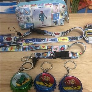 Colorful Loteria Themed Bag and Keychains